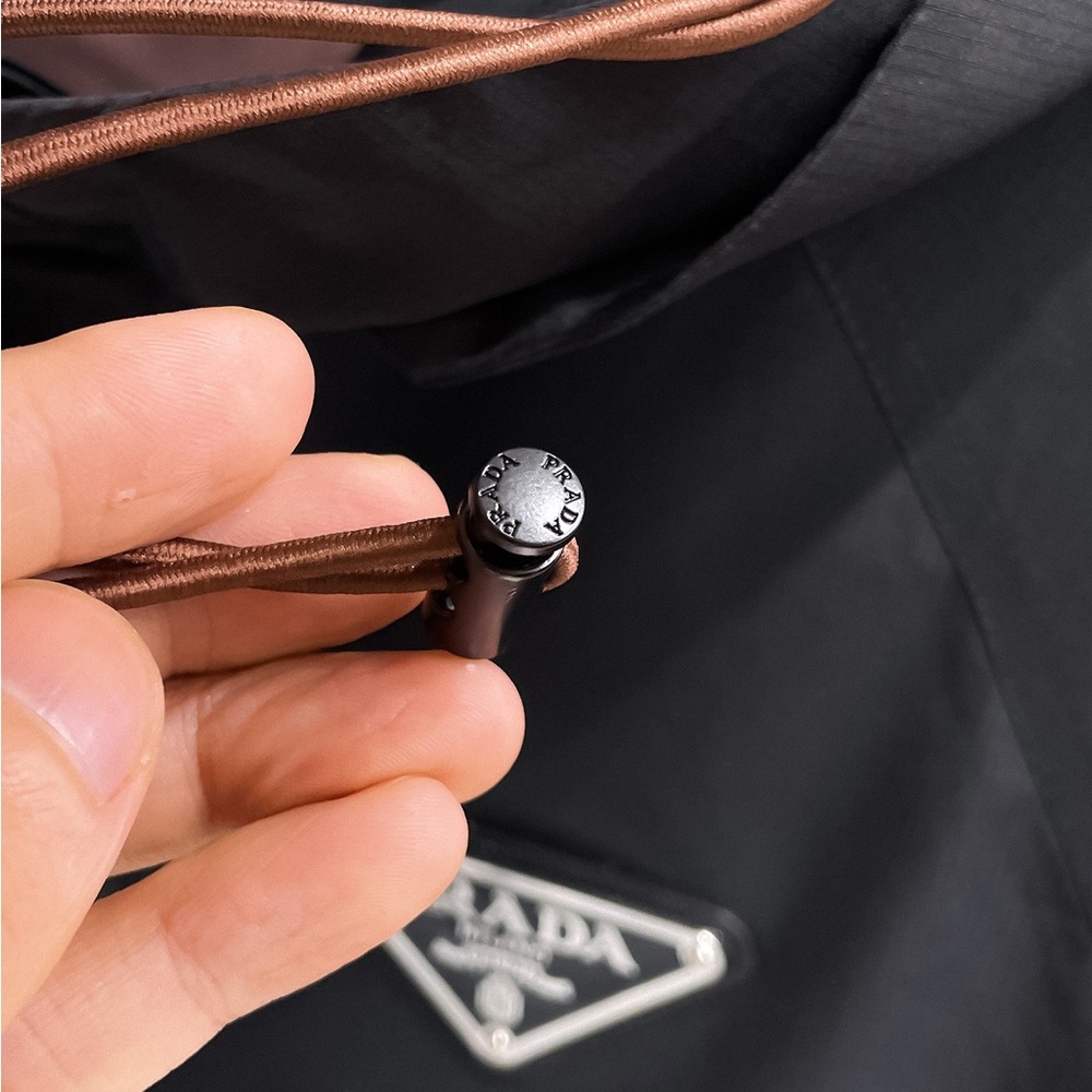 Prada Black Raincoat with Burgundy Trim and Hood - Picture 9 of 14